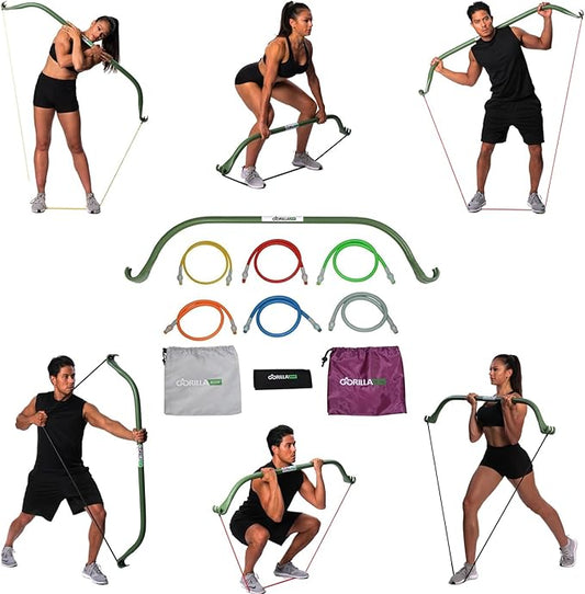 Lite Gorilla Bow Portable Home Gym Resistance Bands and Bar System for Travel, Fitness, Weightlifting and Exercise Kit, Full Body Workout Equipment Set-FlexoryFit