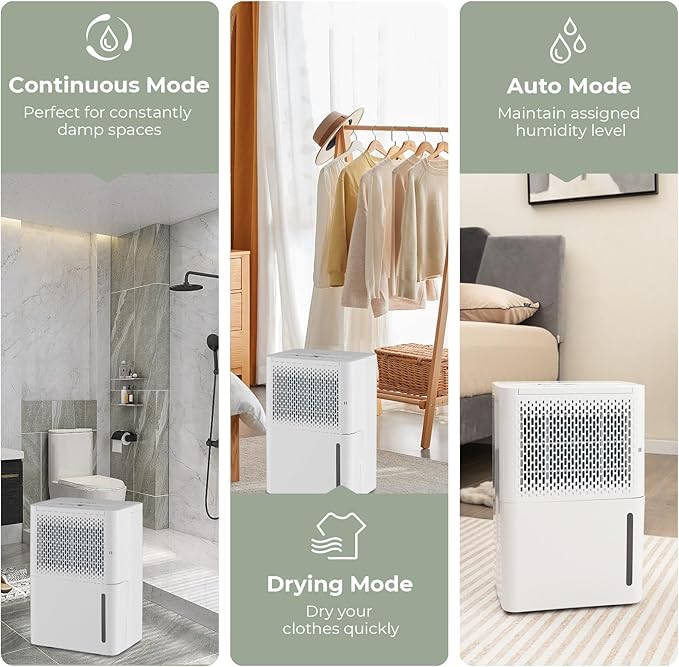 COSTWAY 2000 Sq. Ft Dehumidifier for Basement, 32 Pint Quiet & Energy Efficient Dehumidifier with Continuous/Drying/Auto Mode, 24H Timer, Drain Hose & Portable Handle for Bathroom Bedroom