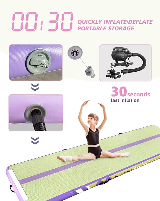 Inflatable Air Gymnastics Mat Training Mats with Air Pump 4/8 inches Thickness Gymnastics Tracks for Home Use/Tumble/Gym/Training/Cheerleading/Yoga/Beach/Park/Water-FlexoryFit