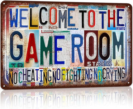 Vintage Game Room Wall Decor Metal Sign Tin Signs Poster - Welcome To The Game Room No Cheating No Fighting No Crying-FlexoryFit