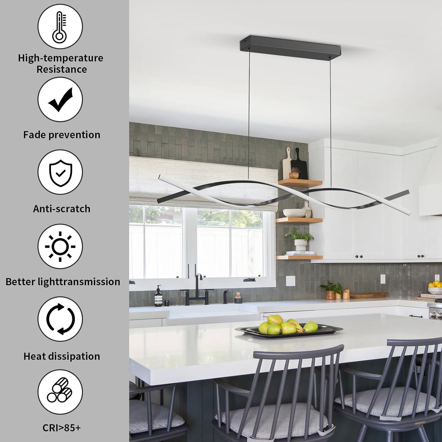 Modern LED Pendant Lights, 47in Chandelier Dimmable with Remote Control 3000k-6000K Adjustable Color Temperature, Aluminum Island Lighting Lamp Fixture for Kitchen, Dining Room, Billiard Room