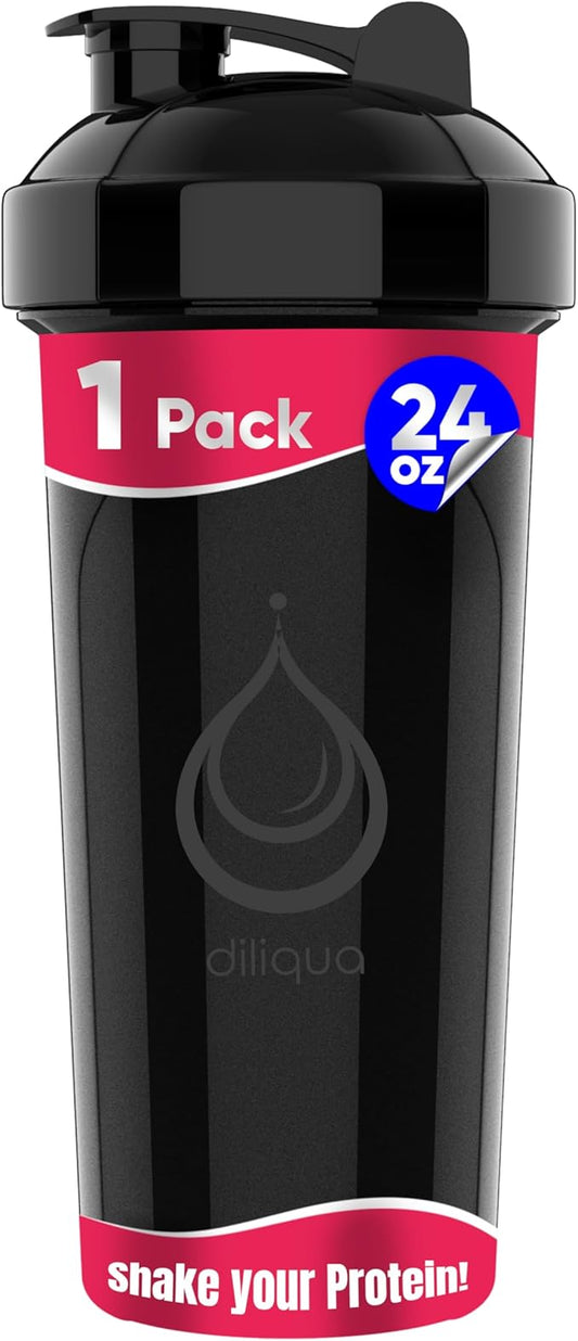 1 PACK, 24 oz Shaker Bottle with Powerful Wire Whisks for Protein Mixes | Leakproof Blender Shaker Bottle (Black)| BPA-Free & Dishwasher Safe | Shaker Cup for Protein Shakes-FlexoryFit