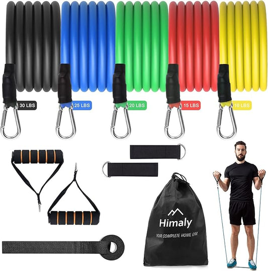 Resistance Bands Set, Himaly Exercise Bands Strength Training Fitness Bands Workout Elastic Bands with Legs Ankle Straps, Door Anchor, Handles & Carry Bag for Home Outdoor Workouts-FlexoryFit