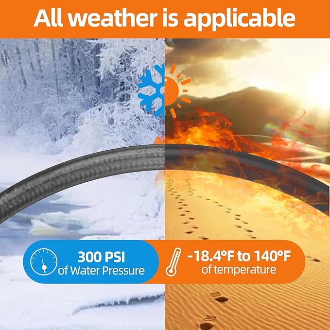 Garden Water Hose 150 ft x 3/4 in Heavy Duty, Flexible and Lightweight, Burst 600 psi, Kink-less Hybrid Rubber Pipe for Backyard, 3/4'' Brass Fittings, Black