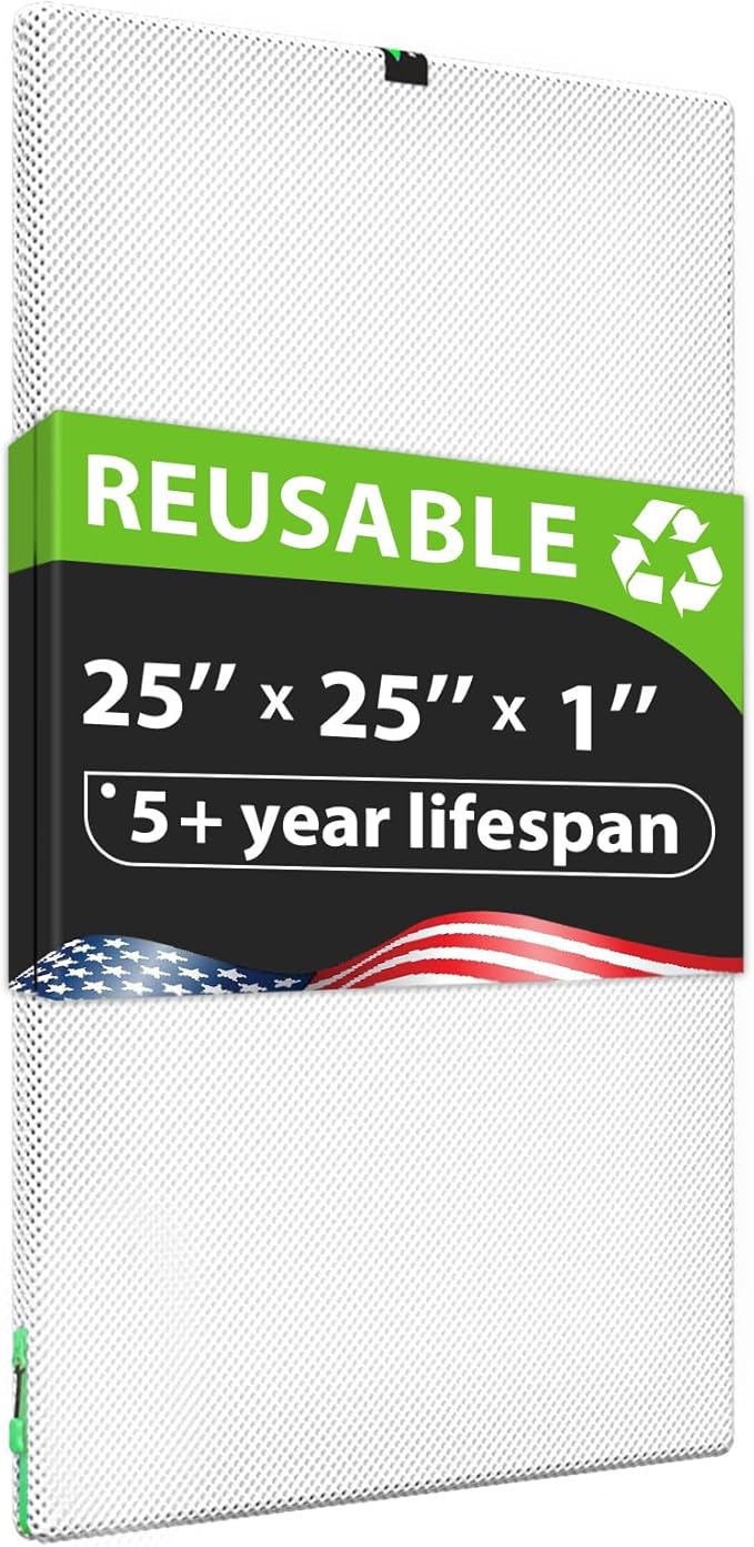 25x25x1 Air filter, Washable and Reusable Air Filter 25x25x1 for AC HVAC Furnace, MERV 8 Air Filters Machine Washable & Dryer Friendly, AC Furnace Air Filter