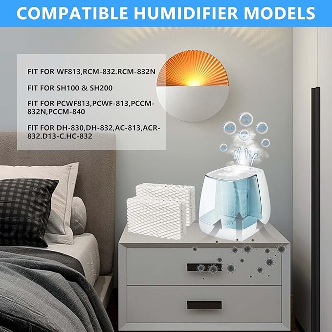 4 Pack Wf813 Eqwf813 Humidifier Filters Compatible with Equate Eqwf813 Eq-2119-Ul, Relion RCM-832 RCM-832N, ProCare PCCM-832N Cool Mist Humidifier Replacement Filter