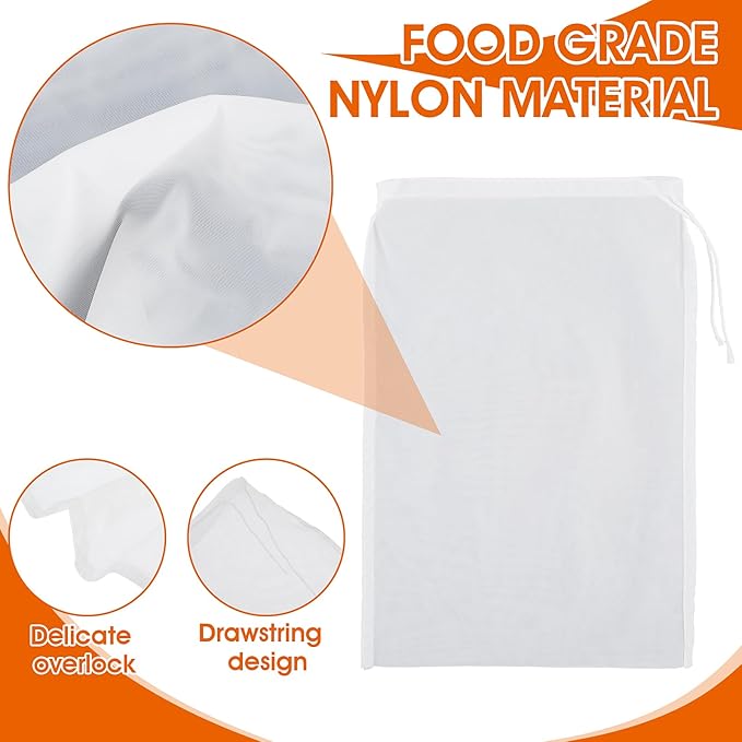 4 Pack Nylon Nut Milk Bag 18×12 Inches Fine Mesh Cheese Cloth Multiple Usage Reusable Food Strainer Professional Cold Brew Filter for Straining Fruit Juice Coffee Tofu Greek Yogurt (18×12in)
