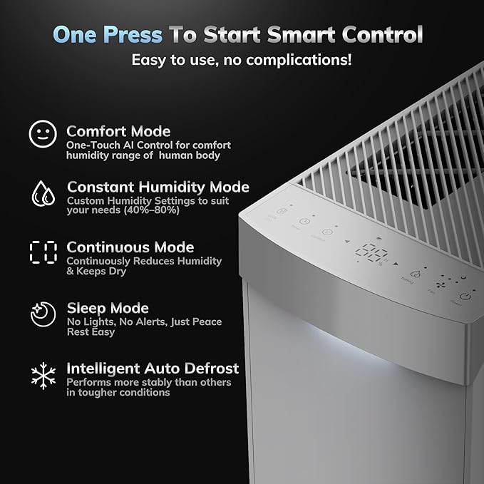 4500 Sq.Ft Energy Star 2025 Dehumidifier,AEOCKY Max 74 Pint/D(Standard 52Pint/D) Smart Compressor Dehumidifier with Drain Hose, Intelligent Humidistat,for Basement,Bedroom,Home,Bathroom