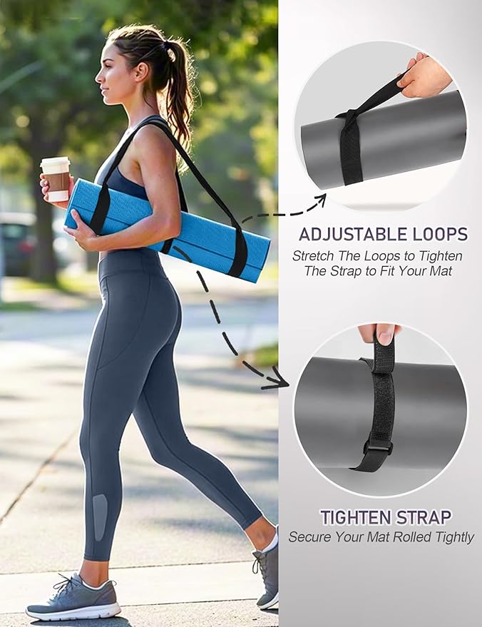 MRZZATA Yoga Mat Carrier Strap - Adjustable Thick and Wide Strap for Carrying Mat or Stretching, Black-FlexoryFit