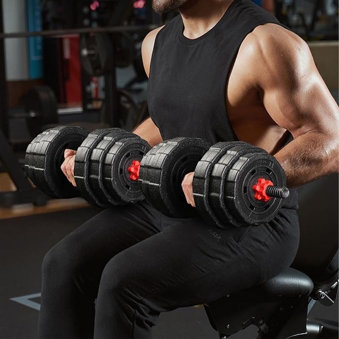 Adjustable Dumbbell Set, 5-44 lbs Free Weight Set with Connector for Barbell, Dumbbells, Push-Up Options, Fitness Exercises for Home Gym Suitable Men/Women-FlexoryFit