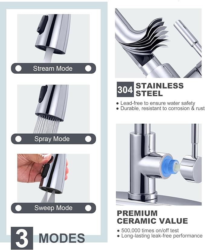 Kitchen Faucet and Water Filter Faucet Combo, WOWOW Stainless Steel Kitchen Sink Faucet with Drinking Water Faucet for Reverse Osmosis or Water Filtration System, Chrome