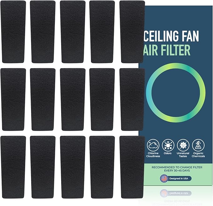 JJI Ceiling Fan Air Filter - Activated Charcoal Ceiling Fan Filters for Pets - Ceiling Fan Blades Shape Design - Easily Sticks on Ceiling Fan Blade Top (16Pack)