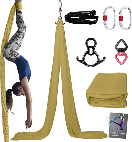 PRIOR FITNESS Aerial Silks Kit Colorful 9/15/20 Yards 40D Nylon Fabric Hammock Set With Hardware & Guide for All Levels Of Aerial Yoga Practice and Acrobatic Flying For Adults Aerial silk-FlexoryFit