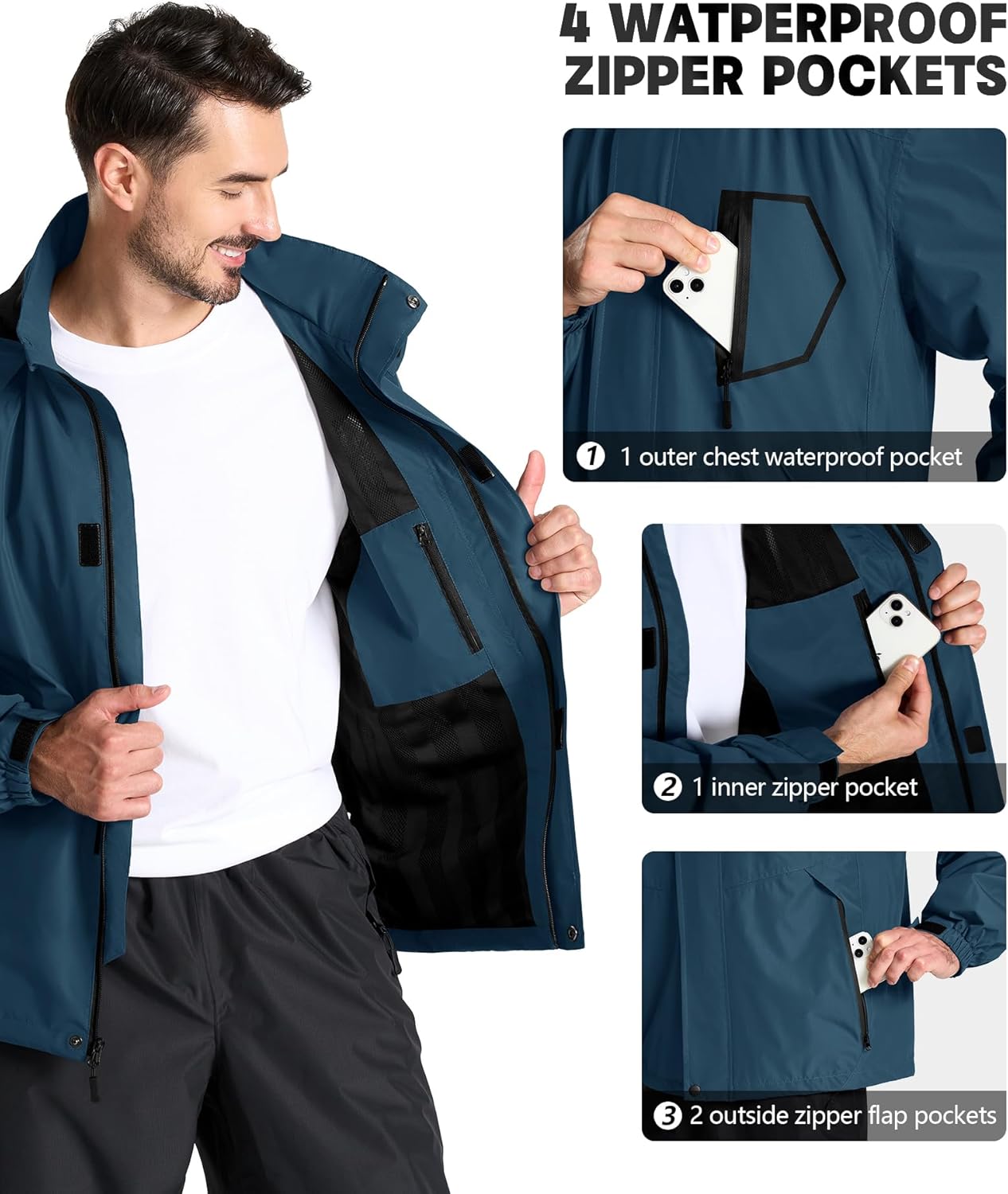 SWISSWELL Mens Rain Jackets Waterproof with Hood Men Windbreaker Jackets Lightweight Rain Coats for Golf Fishing Hiking