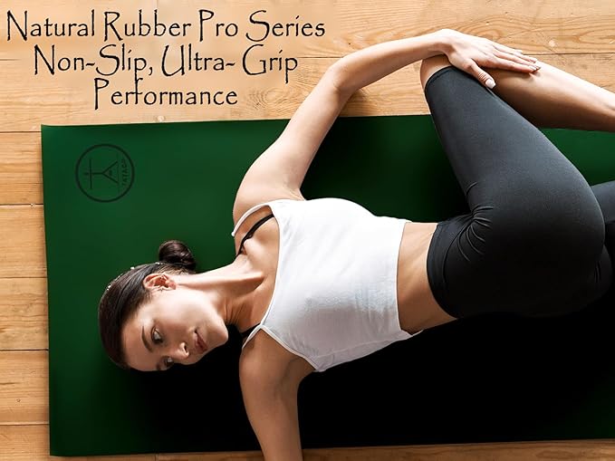 Tatago Hot Yoga Mat Non Slip-Professional Grade Natural Rubber Yoga Mat, Pliates Mat, Stretching Mat or exercise mats for home workout. Nonslip for Hot and Sweaty Classes. Includes Yoga Strap for Carrying and Stretching too.-FlexoryFit