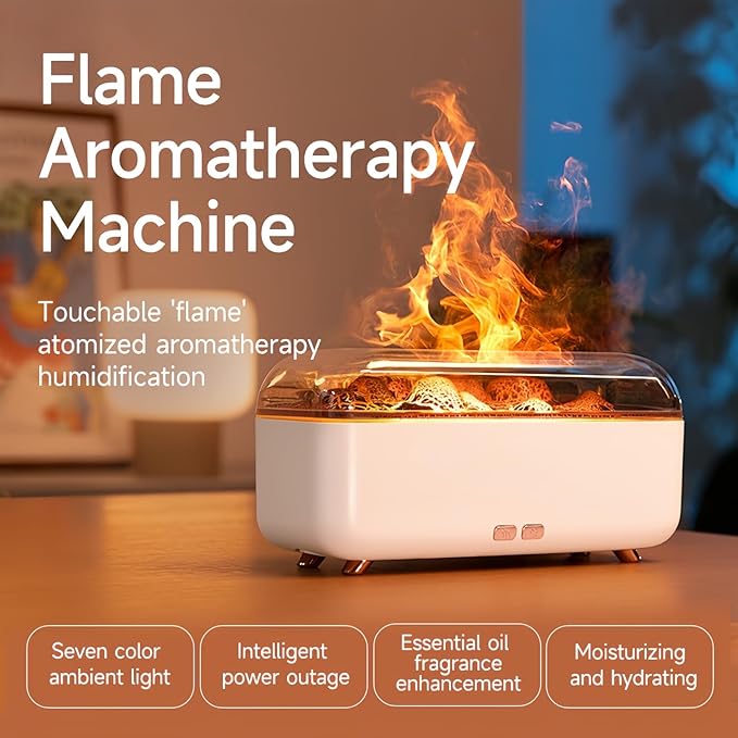 Colorful Flame Essential Oil Diffuser, Mist Humidifier, Aroma Diffuser with Timing Auto-Off 300ml (White)