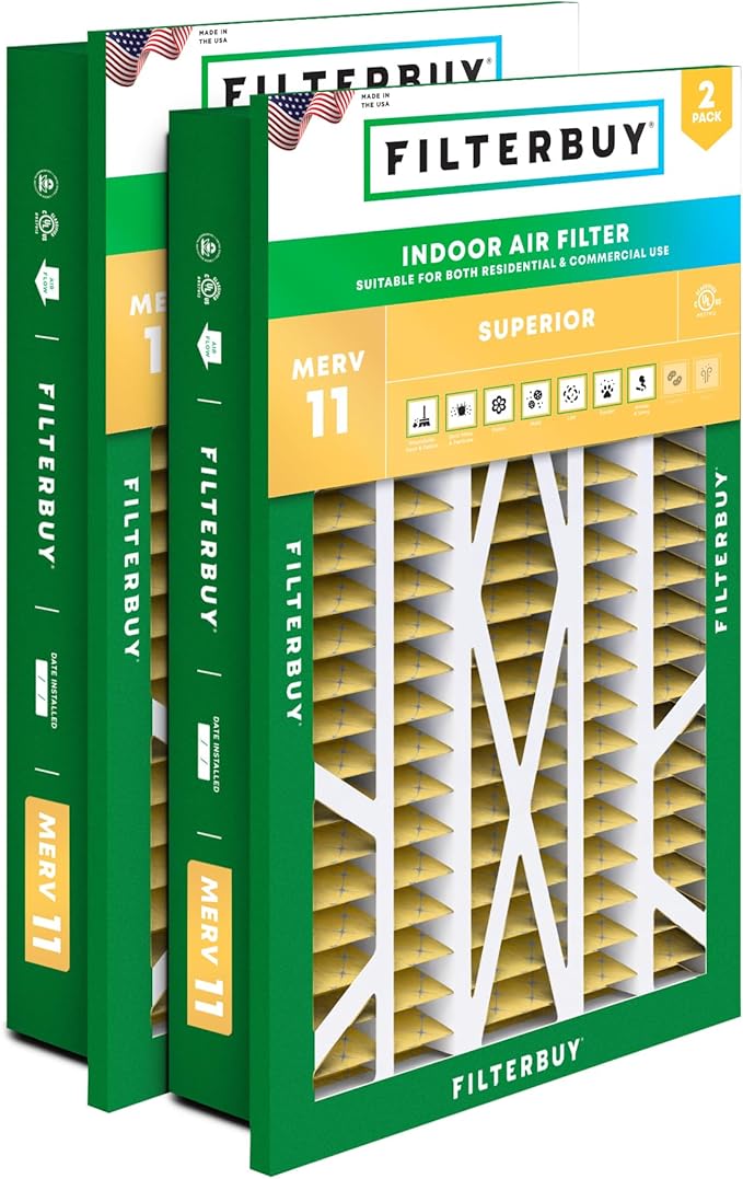 Filterbuy 16x25x5 Air Filter MERV 11 Allergen Defense (2-Pack), Pleated HVAC AC Furnace Air Filters Replacement for Honeywell Return Grille (Actual Size: 14.38 x 23.38 x 3.69 Inches)