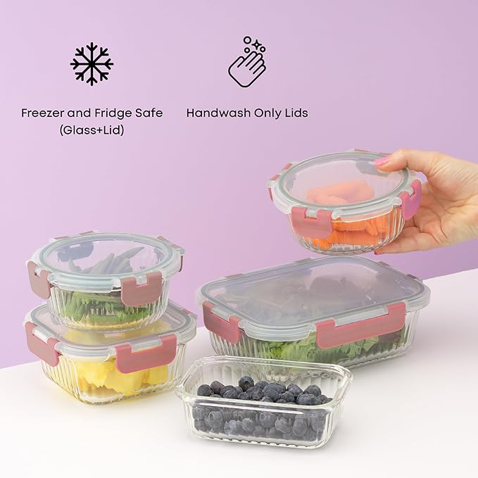 JoyJolt 24pc Borosilicate Glass Storage Containers with Lids | 12 Airtight/Freezer Safe Food Storage Containers for Pantry and Kitchen | Meal Prep Container for Lunch | Glass Tupperware Set-FlexoryFit