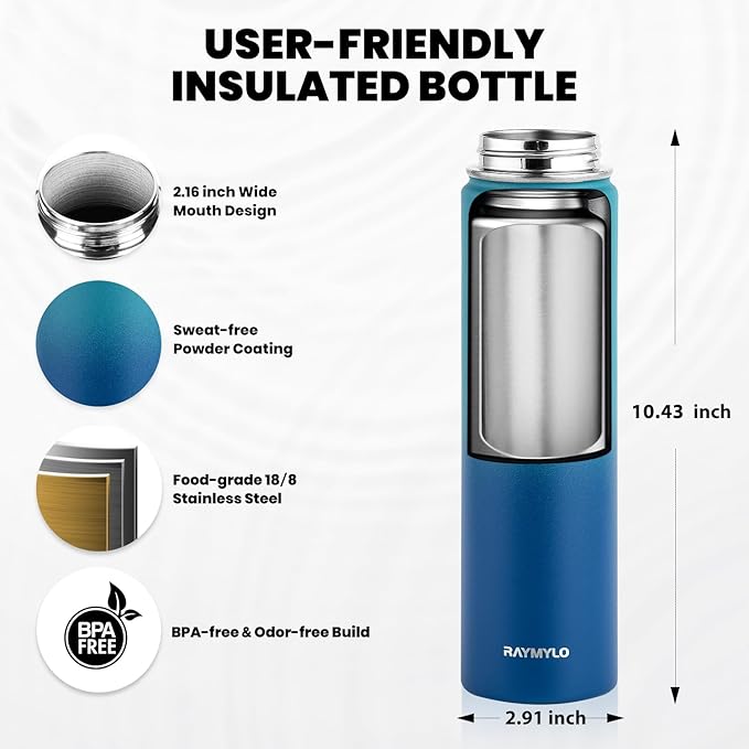 Insulated Water Bottle 24oz, Triple Wall Vacuum Stainless Steel (Cold for 48 Hrs, Hot for 24Hrs), Leak Proof & Non-BPA, 24oz Hydro Water Flask with Paracord Handle & Straw Spout Lids-FlexoryFit