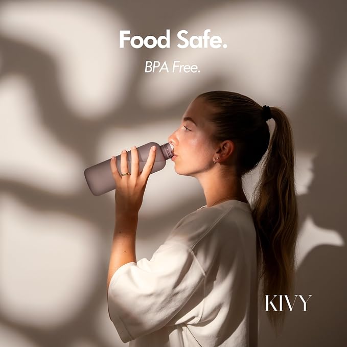 KIVY Tritan Water Bottle with removable sleeve - 22 oz Water Bottle screw top - Reusable water bottle no straw - Aesthetic water bottle - Black bottle for men - Dishwasher safe