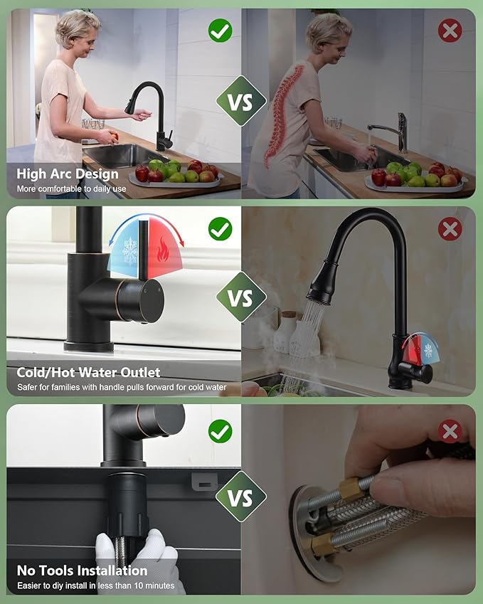 Oil Rubbed Bronze Faucet with Pull Down Sprayer - Bronze Kitchen Sink Faucet, Single Handle, Single or 3 Hole, Sprayer