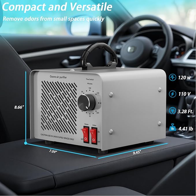 120,000mg/h 0zone Generator High Capacity Ozone Machine & Negative Ion Air Purifier for Home, Car, Pet Odor Removal, O3 Odor Eliminator up to 2,500 Sq. Ft.(Green)
