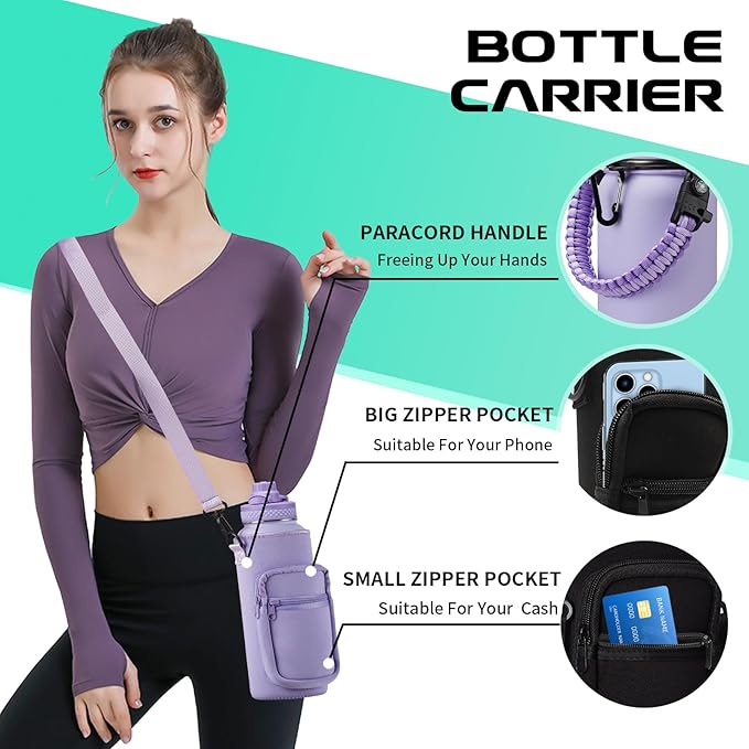 Insulated Water Bottle 32 oz - with Straw & Pop-up Spout Lid, Paracord Handle, Carrier Shoulder Strap, Protective Boot, Wide Mouth Double Walled Vacuum Insulated Gym Water Bottle for Women-FlexoryFit