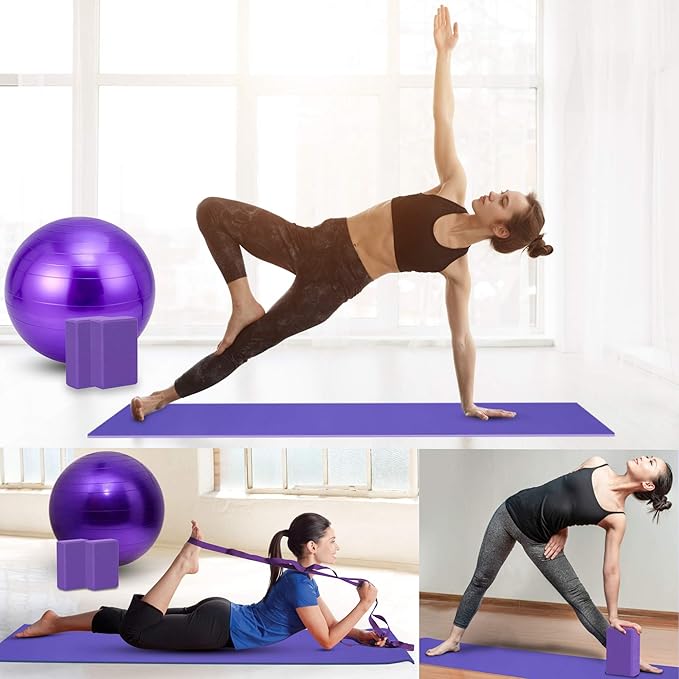 Yoga Starter Kit - 11-Piece Set with Yoga Blocks, Strap, Ball, Mat, Carrying Strap, Net Bag, Cooling Towel-FlexoryFit