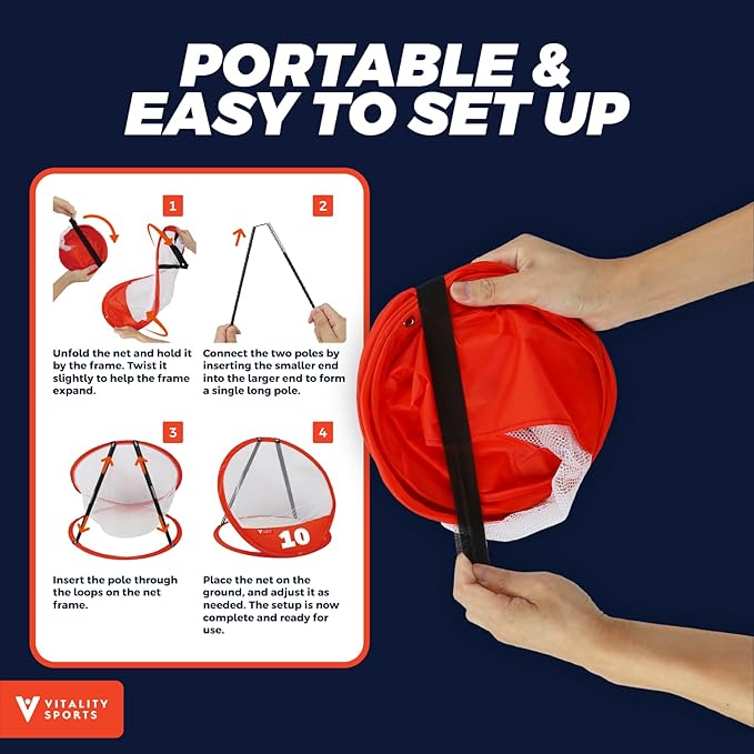 Vitality Sports Golf Chipping Net, 3PCS Pop-Up Golf Practice Net for Backyard, Indoor Outdoor Chipping Game with 3 Targets, 1 Hitting Mat, 20 Balls, Tee Box, Golf Gift for Men