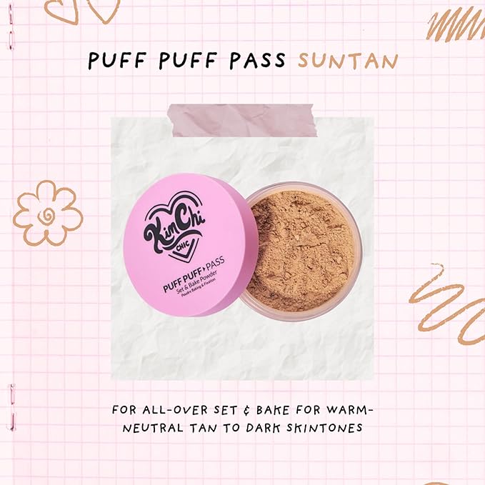 Kimchi Chic Beauty Puff Puff Pass Set and Bake Setting Powder for Makeup, Extra Fluffy Loose Face Powder Poof, Soft Natural Face Makeup for Uneven Skin Tone, 05 Suntan-FlexoryFit