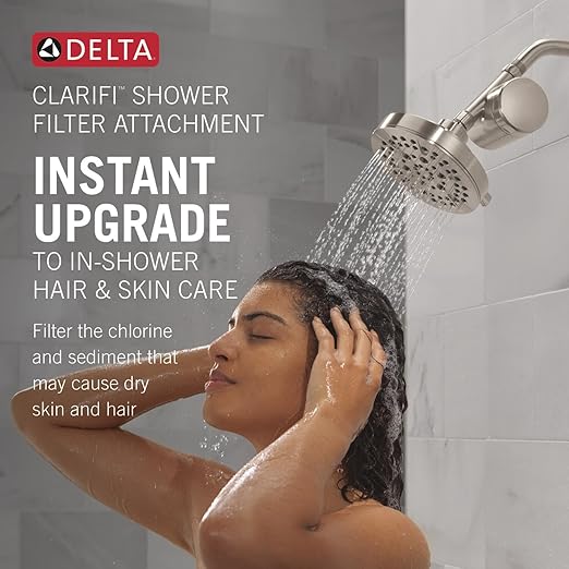 Delta Faucet 5-Setting Shower Head Brushed Nickel with Clarifi Standard Shower Filter Attachment with Filter