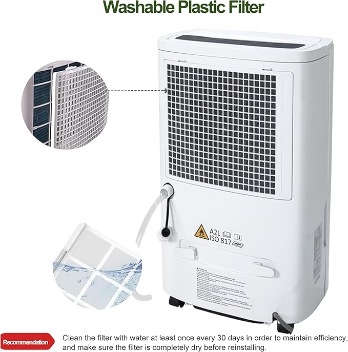 Uhome 120 Pints Dehumidifier with Drain Hose - 6000 Sq. Ft Quiet Dehumidifier for Home, Basements, Storages and Large Rooms with 1.32Gallon Water Tank