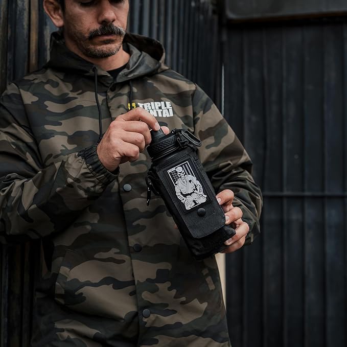 Iron InfideI Battle Bottle Sleeve - 64 oz and 32 oz Water Bottle Sleeve Only for Half Gallon 1L Steel Water Bottle | Rugged Cover with Molle for Versatile Design with Storage for Phone, Wallet & Keys-FlexoryFit