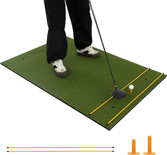 Tangkula Golf Hitting Mat, Artificial Turf Mat for Indoor/Outdoor Golf Practice Includes 2 Rubber Tees & 2 Alignment Sticks, Golf Training Mat for Home Backyard Garage