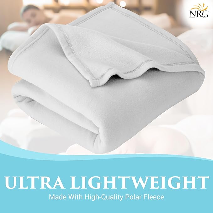 NRG Polar Fleece Blankets Fleece Massage Table Blanket - 60" x 86" - White - Ultra Soft, Warm & Comfortable - Lightweight Blanket Perfect for Most Massage Tables - Machine Washable