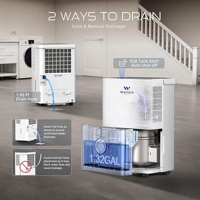 Energy Star Dehumidifier, 80 Pints Dehumidifier for Basement, Smart Humidity Adjustment with 1.32 Gal Water Tank and Drain Hose, Silent & Efficient for Home Bedroom Garage Large Room