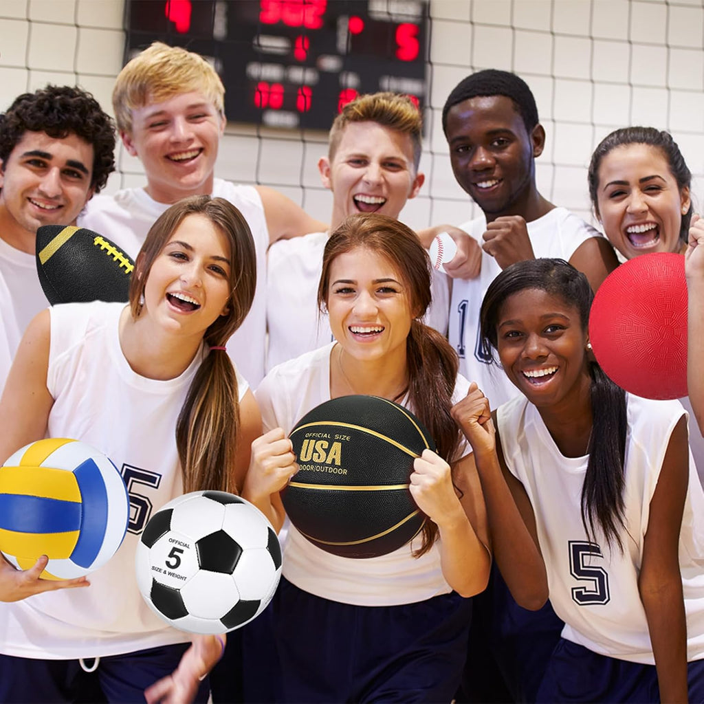 Leyndo 18 Pcs Sport Balls Bulk Set Basketball Football Volleyball Soccer Playground Baseball with Sport Equipment Bag Pump for Youth Adults Outdoor Indoor Practice Gift Back to School