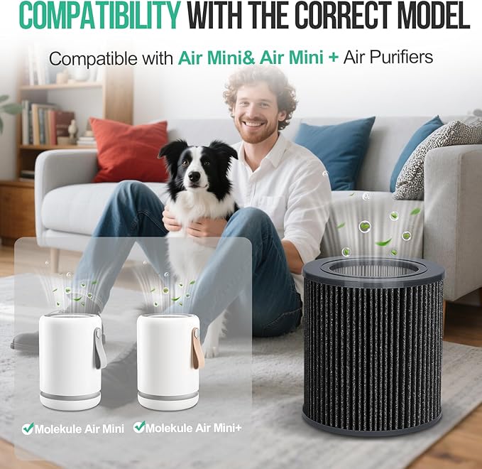 3 Pack Air Mini Replacement Filters Compatible with MolekuleAir Mini & Air Mini+ Air Purifiers, 3-in-1 High-Efficiency True HEPA Replacement Filter (Black, 3 Pack Replacement Filters)
