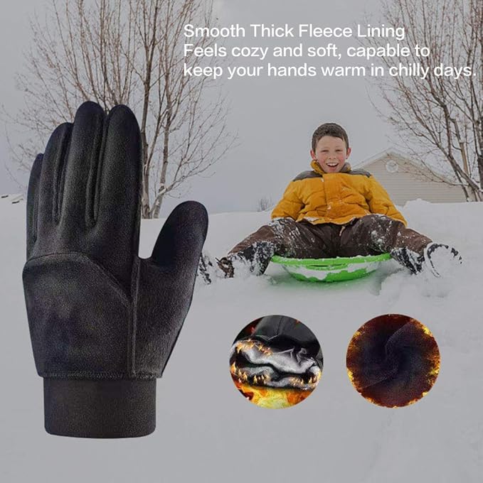 Kids Winter Gloves Back Water Repellent Touchscreen Warm Fleece Anti-slip for Boys Girls Teen 3-15 Years-FlexoryFit