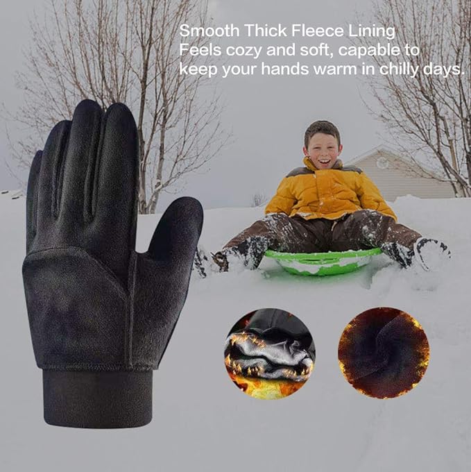 Kids Winter Gloves Back Water Repellent Touchscreen Warm Fleece Anti-slip for Boys Girls Teen 3-15 Years-FlexoryFit