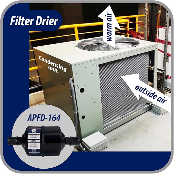 Appli Parts APFD-164 1/2 in Liquid Line Refrigerant AC Filter Drier hvac Refrigeration 164 SAE Flare connection universal unidirectional 7in long 3in wide
