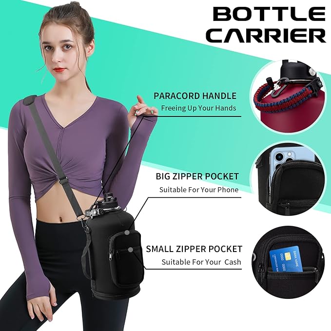1 Gallon Insulated Water Jug - with Paracord Handle, Straw & Chug Lid, Water Bottles Holder with Strap, 128oz Stainless Steel Large Water Bottle, Keep Hot 12H & Cold 48 for Travel Hiking Camping Work-FlexoryFit