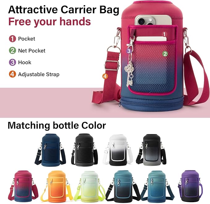 1 Gallon Water Bottle Insulated | Thickened Stainless Steel Vacuum Metal Water Jug | Portable Sports Large for Gym and Hiking with Straw, Carrier Bag, Handle Strap | BPA-Free 128 oz-FlexoryFit