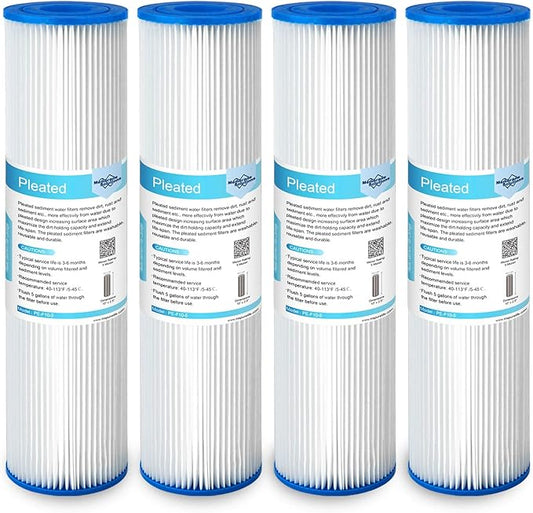 Membrane Solutions 5 Micron Pleated Polyester Sediment Water Filter 10"x2.5" Replacement Cartridge Universal Whole House Pre-Filter Compatible with W50PE, WFPFC3002, SPC-25-1050, FM-50-975 - 4 Pack
