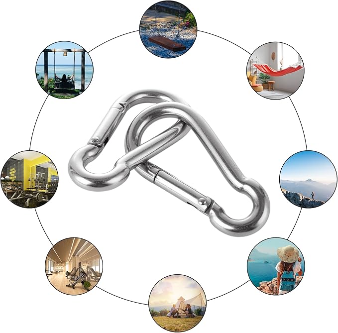 MIVIDE 20 Pack M8 x 3-1/8 inch Carabiner Clips Spring Snap Hook, 304 Stainless Steel Heavy Duty Snap Hooks Carabiner Quick Link Clip for Camping Hiking Traveling Outdoor Swing Gym, 500Lbs Capacity