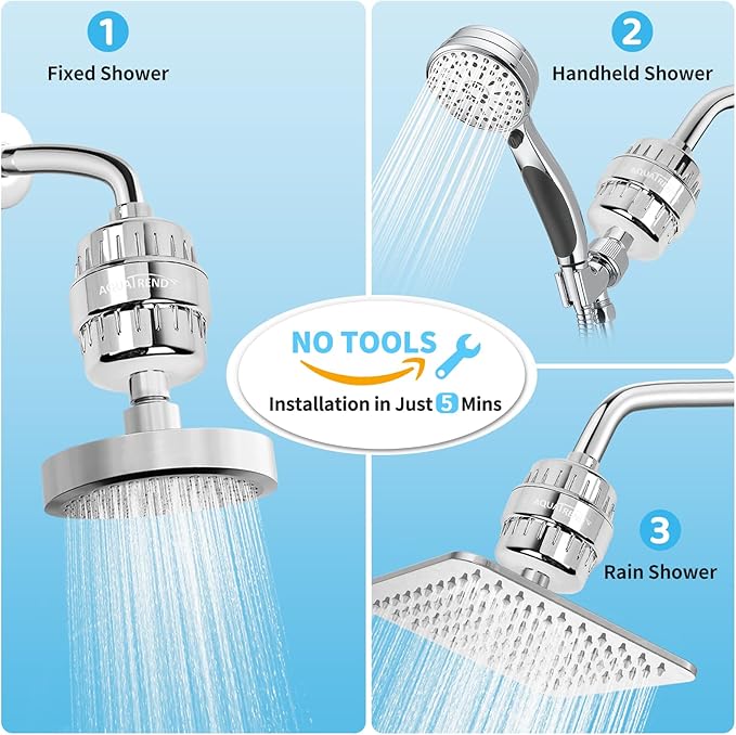 25 Stage Shower Head Filter for Hard Water, Shower Water Filter for Removing Chlorine and Fluoride, High Output Hard Water Shower Filter Improves on Skin, Hair and Nails, Polished Chrome