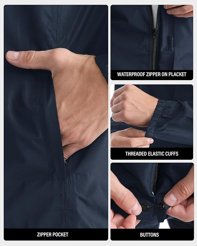 iCreek Men's Rain Jacket Lightweight Waterproof Packable Rain Shell Jacket Raincoat with Hood Windbreaker for Cycling, Golf-FlexoryFit