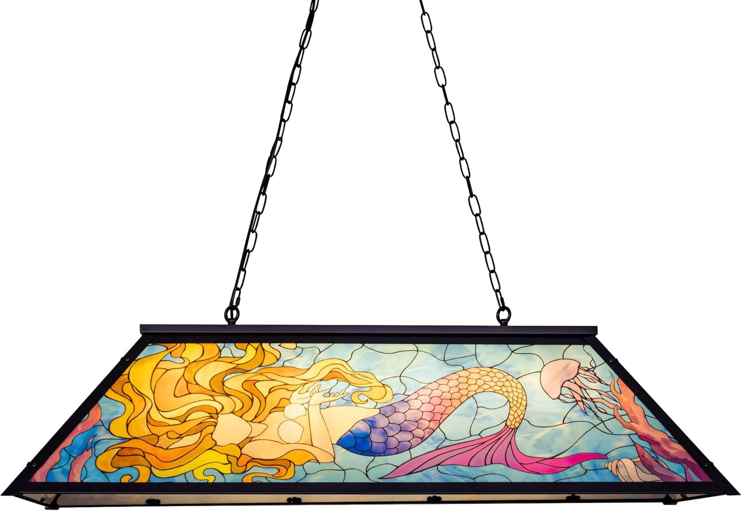 Wellmet Tiffany Pool Table lamp Hanging, Billiards Lamp for Game Room, 4-Lights Modern Chandeliers for Kitchen Island, Snooker Table, Party Men's Cave, Coastal Sea Ocean Style