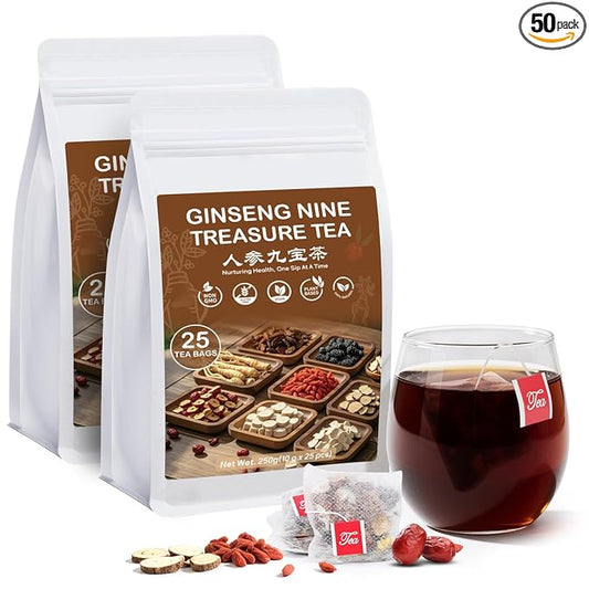 Kidney Tea Formula Ginseng Nine Treasure Tea, Natural Kidney Cleanse Detox & Repair Ginseng & Mulberry Herbal Teabags for Men & Women, 9 Precious Ingredients Formula (2 Pack/50 Bags)-FlexoryFit