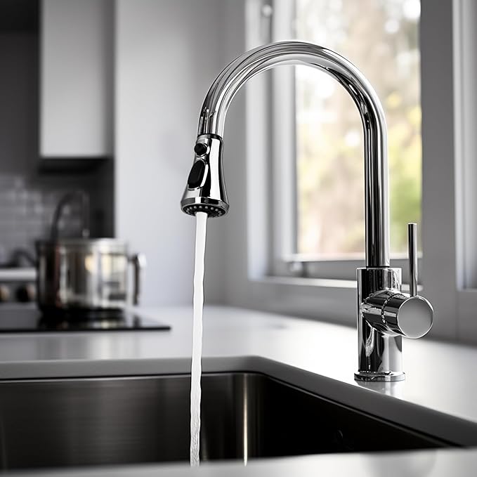 Hibbent Pull Down Kitchen Faucet Head Replacement, NSF/ANSI/CAN 61 & CUPC Certified 3-Function Sink Spray Nozzle with 15 Adapters Compatible with Moen, Delta, Kohler Faucets, Chrome